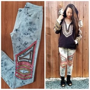 Urban Outfitters Grey Embroidered Knee Jeans